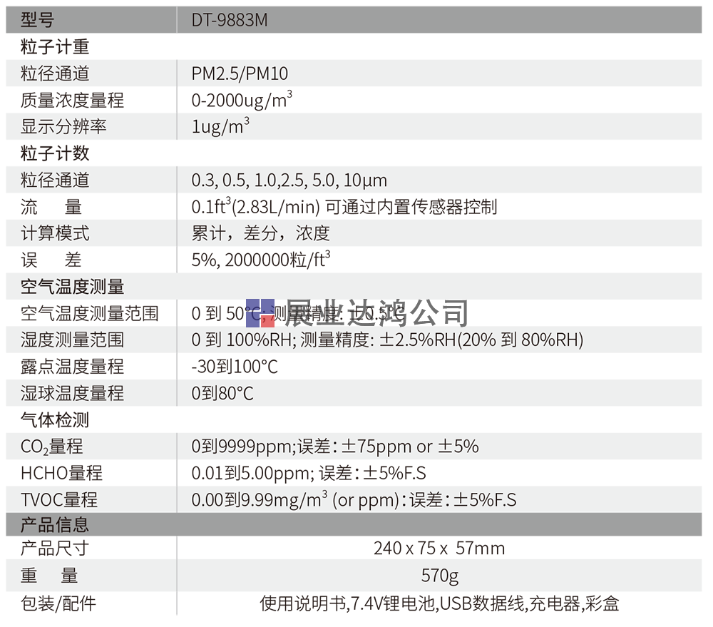 DT-9883M八合一PM2.5粉塵顆粒物空氣質量檢測儀